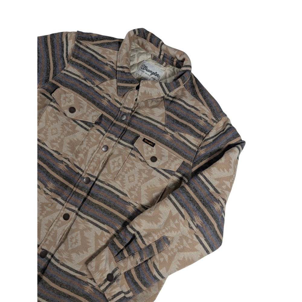 Wrangler Womens Aztec Quilted Lined Shirt Jacket Tan Brown Western Shacket Large